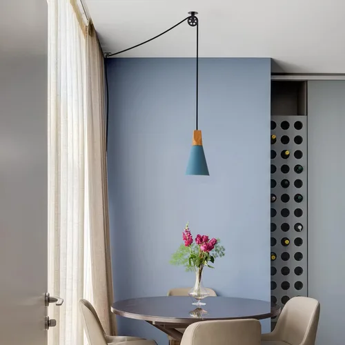 Vista 4 de Kiven Lámpara colgante de polea enchufable, luz colgante ajustable con cable de interruptor de atenuación de 15 pies, pantalla de aluminio macarón