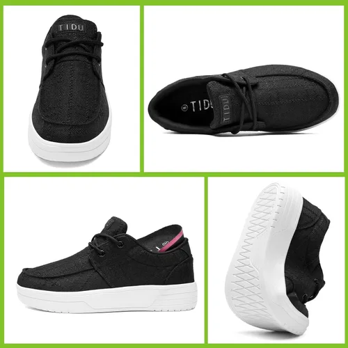 Vista 2 de Zapatos ortopédicos con cordones para mujer, cómodos mocasines de lona, zapatos casuales para caminar, para fascitis plantar, alivio del dolor