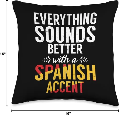 Vista 4 de Spaniard Gifts & Clothes Spain Everything Sounds Better con una almohada decorativa española, 16 x 16 pulgadas, multicolor