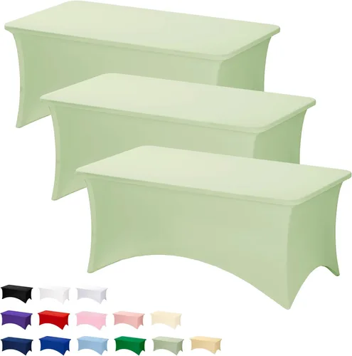 Vista 26 de Fixwal Paquete de 6 Manteles de Mesa Rectangulares, Cubierta de Mesa de 6 Pies, Mantel Blanco Rectangular Ajustado Elástico Rectangular, Cubierta