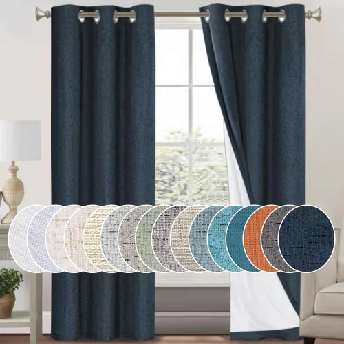Vista 150 de Cortinas con textura de lino 100% opacas de 64 pulgadas de largo, juego de 2 paneles de cortinas de lino opacas con forro aislante térmico que Arena