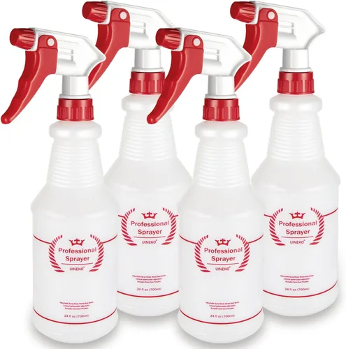 Vista 10 de Uineko - Botella de plástico resistente multiusos a prueba de fugas, con atomizador, boquilla y medidas ajustables, para líquidos de limpieza, regar
