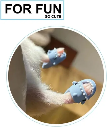 Vista 4 de Conjunto de disfraz de hámster con camisa, sombrero, zapatos, pantuflas de tiburón lindo animal pequeño para mascotas reales, ropa de fiesta de Azul