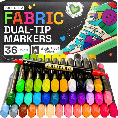 Vista 13 de ARTISTRO 2 marcadores de tela negros de doble punta – Kit de decoración de tela – Permanente para ropa – Bolígrafos de pintura acrílica para tenis