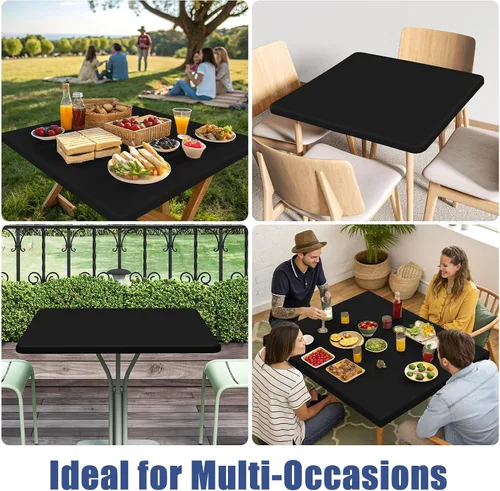 Vista 9 de Moosfor Paquete de 6 manteles cuadrados de elastano, manteles elásticos ajustables para pícnic, cubierta de mesa de patio elástica lavable para Negro