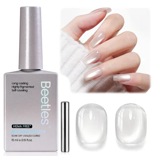 Vista 23 de Beetles - Esmalte de gel blanco, 0.5 onzas líquidas, tamaño completo, sin A - Creme White Hema Free white Rhythm
