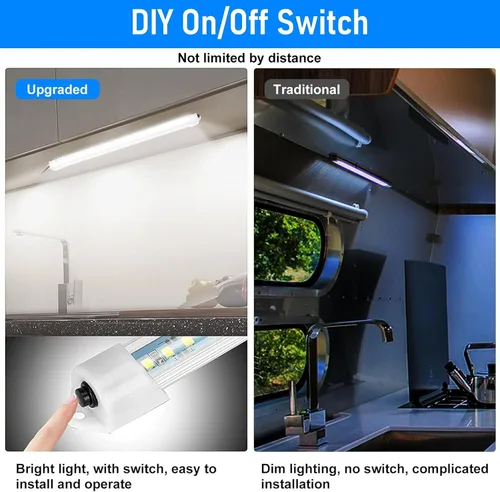 Vista 3 de Linkstyle 2PCS Barra de Luz LED Interior de 12V, Tira de Luz Delgada de 48 LEDs con Interruptor, Lámpara de Iluminación Blanca de 6500K