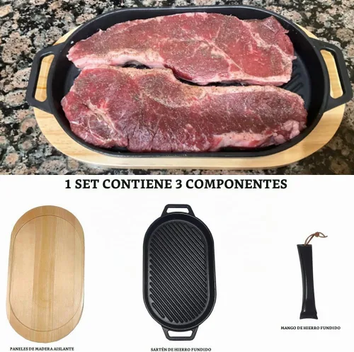 Vista 5 de JIN BETTER GRILL PARTS Nueva sartén con cojín de madera aislado y mango extraíble compatible con estufas de gas y parrillas
