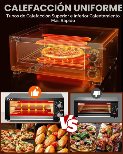 Vista 3 de PYY Horno de pizza de 12 pulgadas, para encimera, para interiores, máquina eléctrica para hacer pizza para el hogar, con temporizador, acero