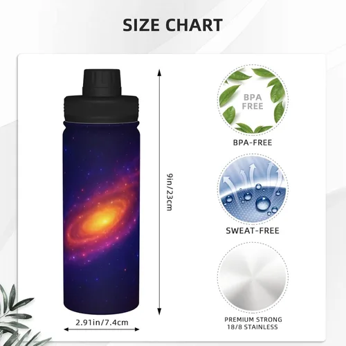 Vista 4 de Bright Star Printed Insulated Water Bottle, 18oz Stainless Steel Funny Travel Mug, Leakproof Hot & Cold for Sports, Gym, Hiking