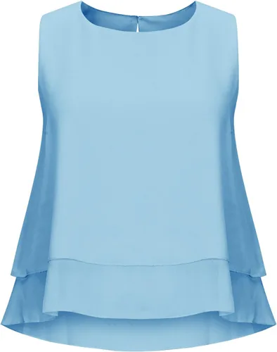 Vista 4 de Tanques y camisolas Mujer Chaleco acampanado de doble capa gasa Camiseta sólida sin Mangas Cuello Redondo para Club Tee