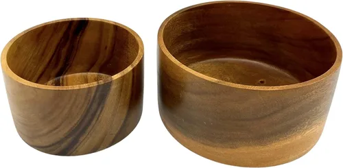 Vista 9 de Juego de 2 cuencos redondos de madera maciza de acacia para alimentos, almacenamiento de condimentos, ensalada, aperitivos, nueces, pan, palomitas