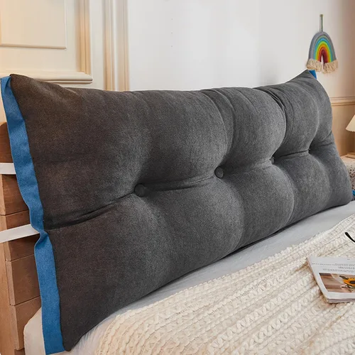 Vista 12 de Almohada de cama de lectura con cuña, almohada de forro polar de algodón, almohada grande para cabecero, respaldo de cama, cojín de apoyo de Azul