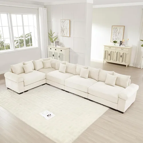 Vista 43 de ODUSE-DAILY Sofá modular de gran tamaño de 117.3 pulgadas, sofás modulares grandes de pana para sala de estar, sofás de 3 plazas, moderno juego