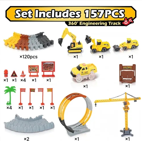 Vista 4 de 157 pistas de carreras de construcción para niños, juego de juguetes mágicos que brillan en la oscuridad con rampa de bucle de 360°, 1 auto