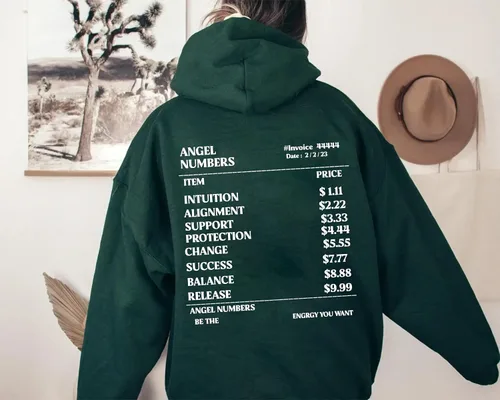 Vista 2 de Sudadera con capucha con número de ángel, sudadera con capucha celestial mística, estética de núcleo de ángel, camisa de manifestación, sudadera