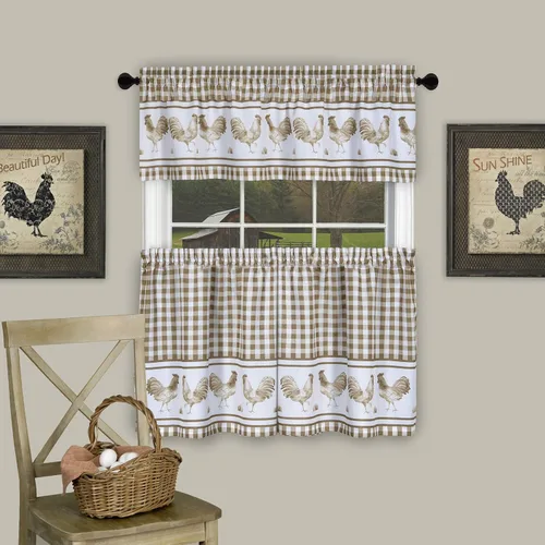 Vista 10 de PowerSellerUSA Juego de cortinas de cocina para ventana, diseño de gallo, cenefa de 58 pulgadas de ancho x 14 pulgadas de largo, color negro