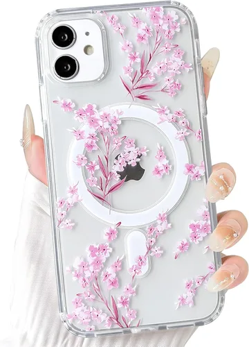 Vista 39 de NITITOP Funda magnética transparente compatible con iPhone 14 Plus/15 Plus, compatible con MagSafe lindas flores, hojas florales para mujeres
