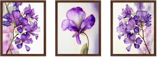 Vista 44 de Poster Master Póster botánico vintage de 3 piezas, estampado floral retro, regalo para artistas, amigos, flores de acuarela, brillante, azul