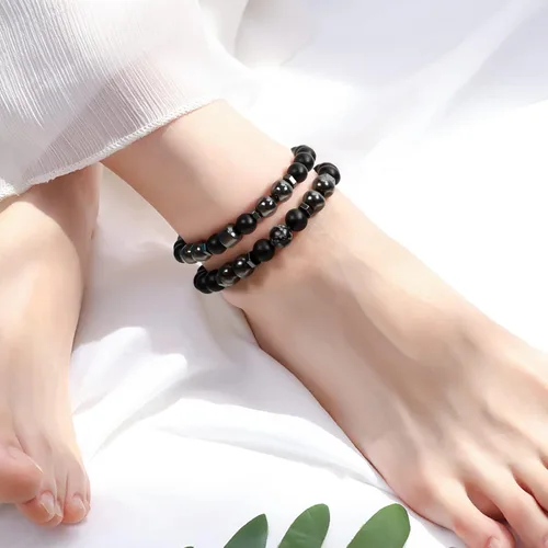 Vista 3 de Emibele Pulsera de desintoxicación linfática delgada para mujer, cuentas de hematita, obsidiana, antihinchazón, estiramiento para aliviar