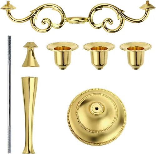 Vista 3 de OwnMy Candelabro de 3 Brazos de Metal Portavelas Plateado Europeo Elegante Portavelas para Boda, Mesa de Comedor, Navidad, Fiesta, Decoración
