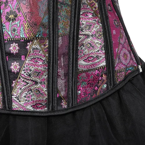Vista 6 de Zhitunemi - Corsé con tirantes de hombro para mujer sobre el busto estilo Jacquard gótico