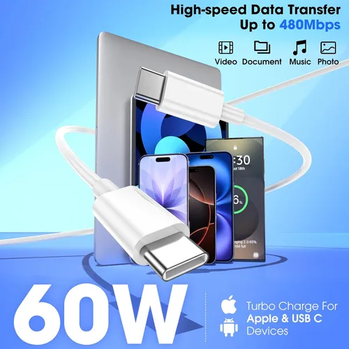Vista 5 de Cargador para iPhone de carga rápida de 20 W, paquete de 3 con cable USBC a USBC de 6 pies iPhone 17 Charger for Home, Office & Travel, USB C