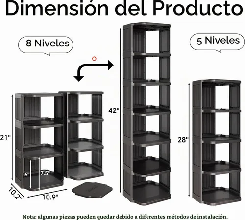 Vista 3 de Zapatero para armario, de 5 niveles apilables, para entrada de puerta delantera, independiente, soporte de plástico estrecho y alto, vertical Negro