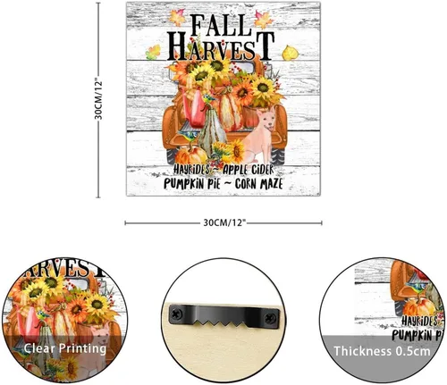 Vista 2 de Fall Harvest Sunflower American Bully - Cartel de madera retro de bienvenida para otoño, placa de pared de calabaza, granja, tablón de madera