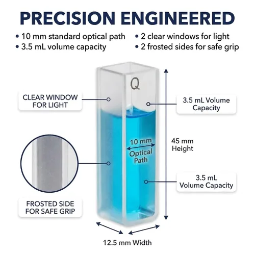 Vista 4 de Cubetas para espectrofotómetro, paquete de 4, absorción celular de espectrómetro de 0.1 fl oz para estudios de absorción UV-VIS, rango de longitud