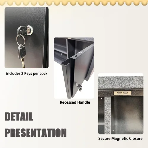 Vista 4 de Armario de pared de metal con puerta y 2 estantes extraíbles con cerradura para taller de garaje