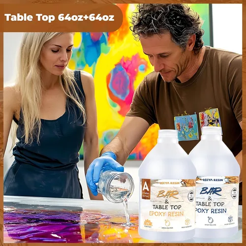 Vista 3 de LEEYA RESIN Kit de resina epoxi con bombas de 1 galón, resina epoxi transparente para mesa, ultra brillante, autonivelante resina epoxica para mesa