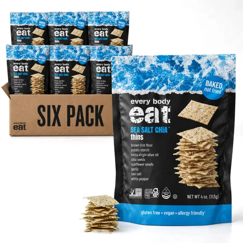 Vista 10 de Every Body Eat Snack Thins, sabor sin queso, vegano, sin gluten y sin lácteos (paquete de 6)