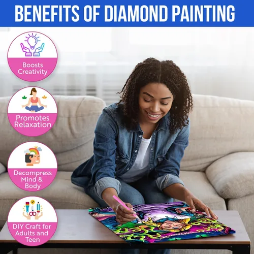 Vista 2 de Kits de Arte de Diamantes de Modern Merch Alicia en el País de las Maravillas para Adultos 'Todos Estamos Locos Aquí' Pintura de Diamantes 5D