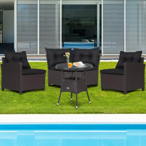 Vista 3 de Tangkula Juego de sofá modular de 4 piezas, media luna para todo tipo de clima, juego de muebles de patio esquineros resistentes con mesa auxiliar
