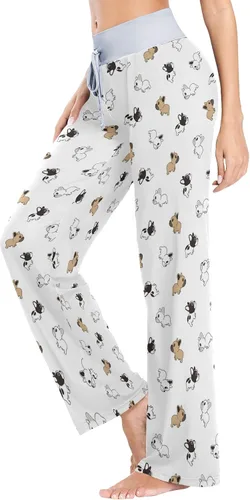 Vista 3 de XUWU Pantalones de pijama para mujer, cómodos, casuales, palazzo, pierna ancha