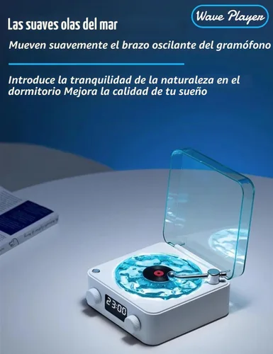 Vista 3 de The Waves - Altavoz Bluetooth, mini altavoces portátiles retro para ayudar a dormir, tocadiscos retro con ondas con luz ambiental, ruido blanco mar