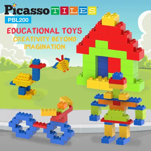 Vista 4 de PicassoTiles Juego de 200 piezas de bloques de construcción de ladrillos de construcción grandes, juego de ladrillos STEM, juego de aprendizaje