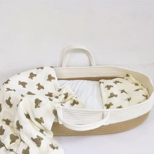 Vista 5 de Cojín de cesta de dormir, 24.4x15.7 in cuerda de algodón multifunción portátil plegable bebé cesta de dormir cojín