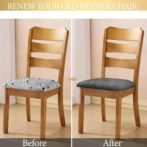 Vista 3 de Juego de 6 fundas de asiento de terciopelo para sillas de comedor, fundas de asiento elásticas para sillas de comedor, fundas de asiento lavables