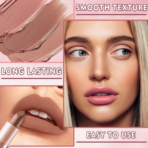 Vista 5 de IONSGAKO Lápiz labial mate nude aterciopelado, brillo de labios, no se decolora, no se pega a la copa, lápiz labial color nude, tinte de labios