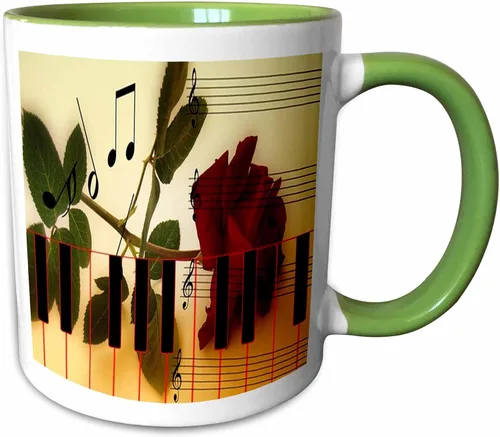 Vista 8 de 3dRose Florene – Música – Impresión de rosa sobre piano – Tazas, Negro/Blanco Black