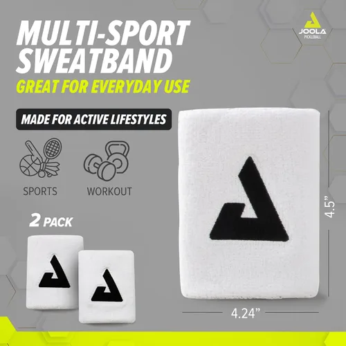 Vista 2 de JOOLA Trinity Muñequeras Paquete de 2 – Bandas Blancas para Muñeca con Material de Rendimiento que Absorbe la Humedad – Banda Elástica de 4 Pulgadas