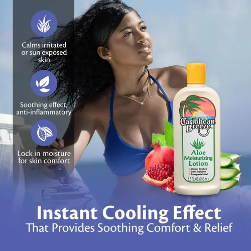 Vista 3 de Caribbean Breeze Loción hidratante de aloe, loción de aloe vera para el cuerpo, loción de aloe enriquecida con vitaminas con té verde y granada, 8.5