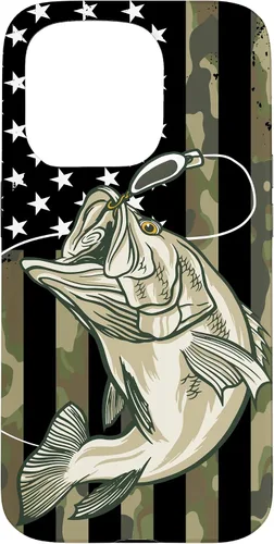 Vista 14 de Funda de camuflaje para iPhone 16, diseño de bandera estadounidense, pescador, pescador, camuflaje