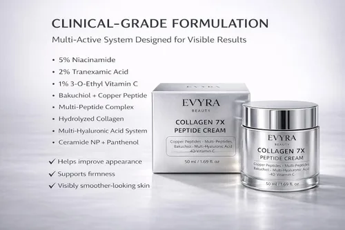 Vista 6 de EVYRA Collagen 7X Crema peptídica – Niacinamida y ácido tranexámico hidratante facial con baquuchiol, péptidos de cobre, ceramida y ácido
