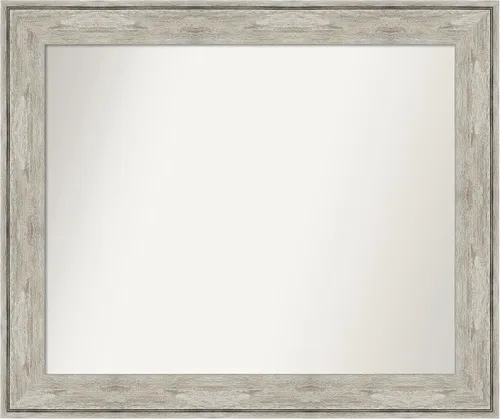 Vista 381 de Amanti Art Espejo de baño plateado para sobre el fregadero, 28 x 37 pulgadas, elegante espejo rectangular de peltre cepillado, marco de madera