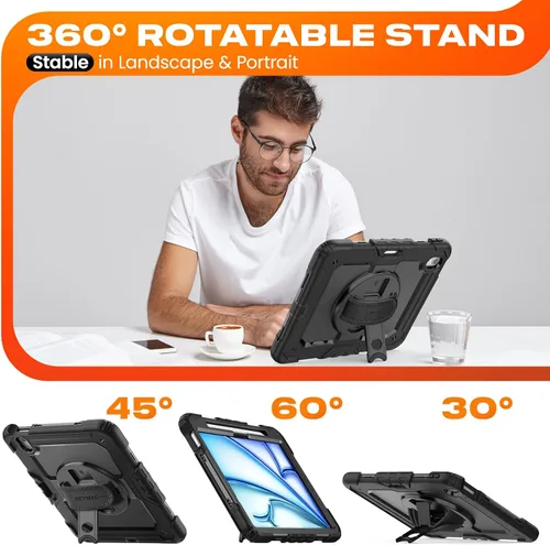 Vista 4 de SEYMAC stock Funda protectora para iPad Air de 11 pulgadas M3 2025/M2 2024 (Air 7ª/6ª generación), funda resistente con protector de pantalla