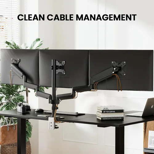 Vista 7 de ErGear Soporte de monitor triple para pantallas de 13 a 27 pulgadas, monitores triples de aluminio de alta calidad que soportan hasta 17.6 libras