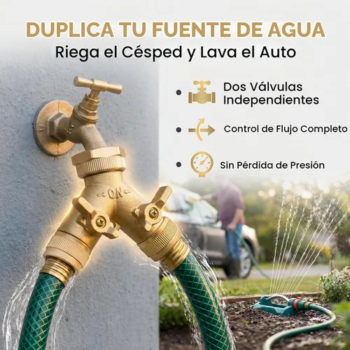 Vista 3 de Morvat - Conector de latón para manguera de jardín (2 vías)